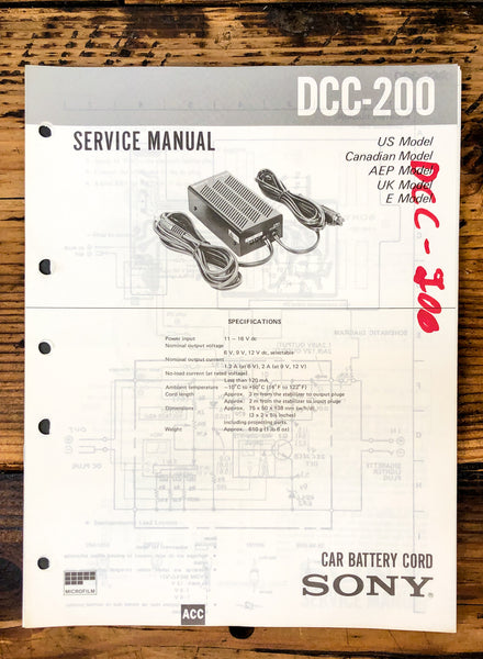 Sony DCC-200 Charger  Service Manual *Original*