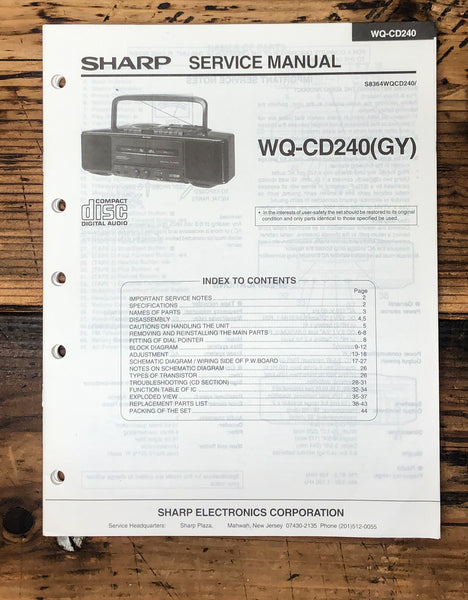 Sharp WQ-CD240 Radio Service Manual *Original*