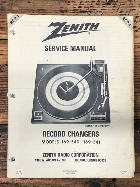 Zenith 169-540 169-541 Record Player / Turntable  Service Manual *Original*