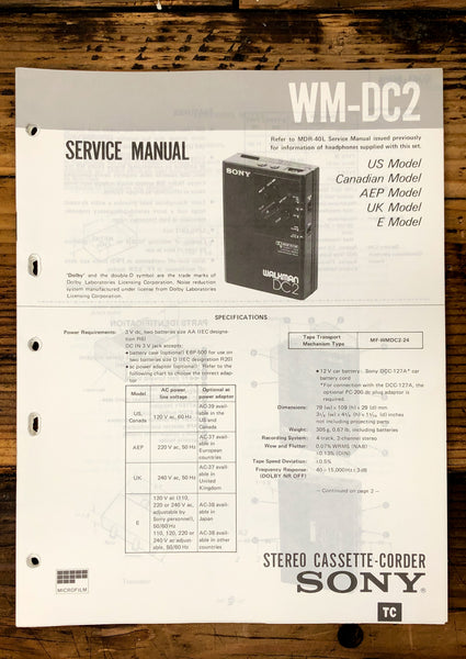 Sony WM-DC2 Radio Cassette  Service Manual *Original*