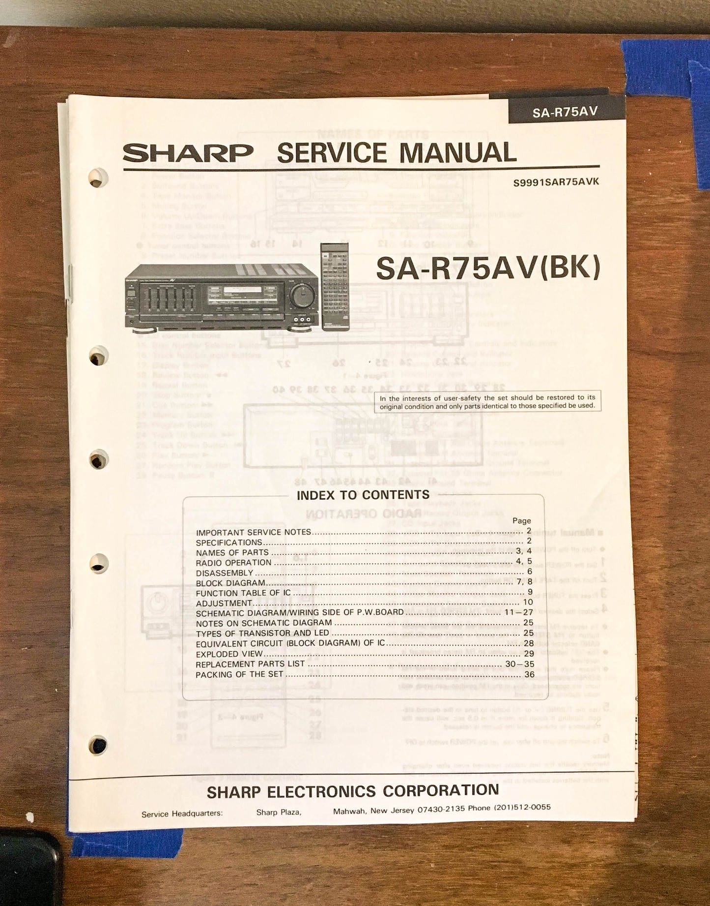 Sony SA-R75AV R75A V Receiver Service Manual *Original*