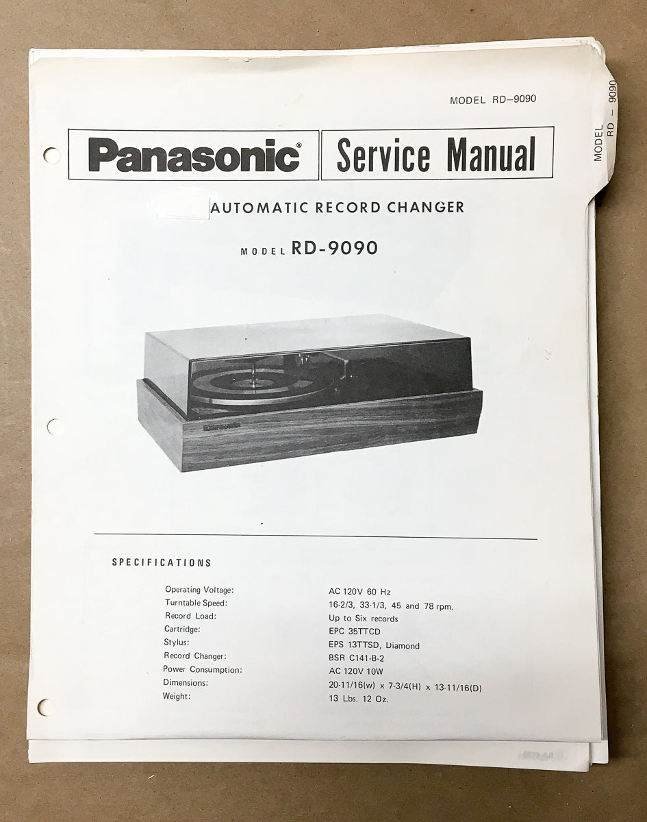 Panasonic RD-9090 Record Player / Turntable Service Manual *Original*