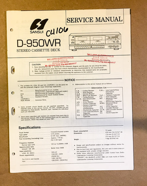 Sansui D-950WR Cassette / Tape Player Service Manual *Original*