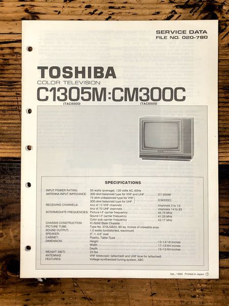Toshiba C1305M CM300C TV / Television Service Manual *Original*