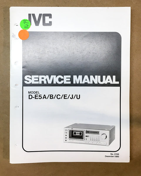 Kenwood D-E5 Cassette  Service Manual *Original*