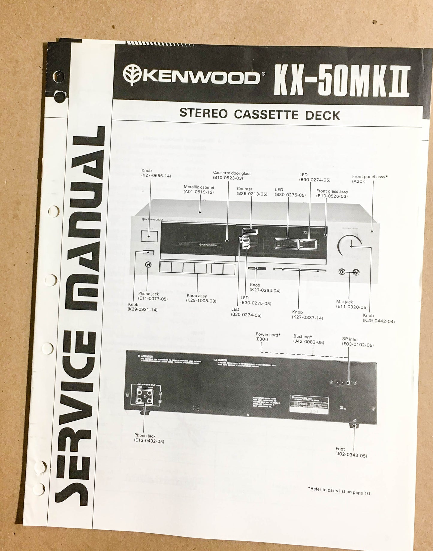 Kenwood KX-50 MK II Cassette Tape Deck  Service Manual *Original*
