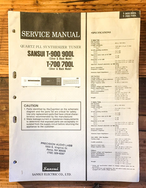 Sansui T-700 T-900 -700L -900L Tuner Service Manual *Original*