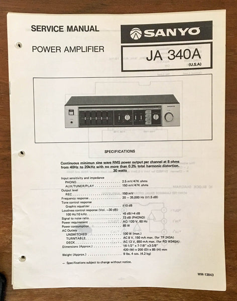 Sanyo JA 340A Amplifier Service Manual *Original*
