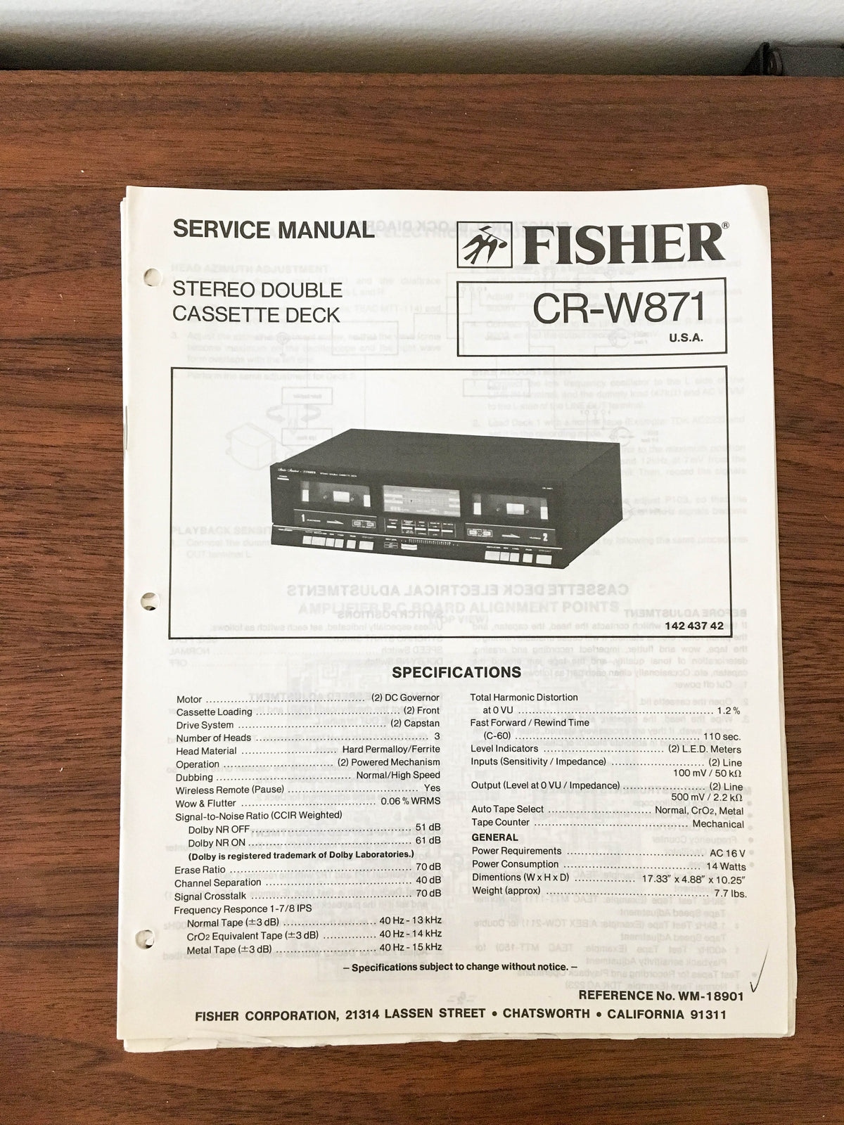 Fisher CR-W871 Cassette Service Manual *Original* – Vintage Audio Store ...