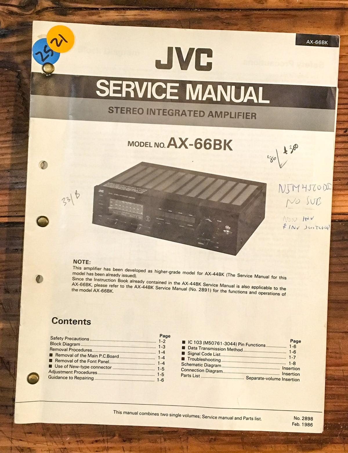 JVC AX-66BK AX-66 BK Amplifier  Service Manual *Original*