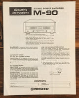 Pioneer M-90 Amplifier  Owners / Instruction Manual *Original