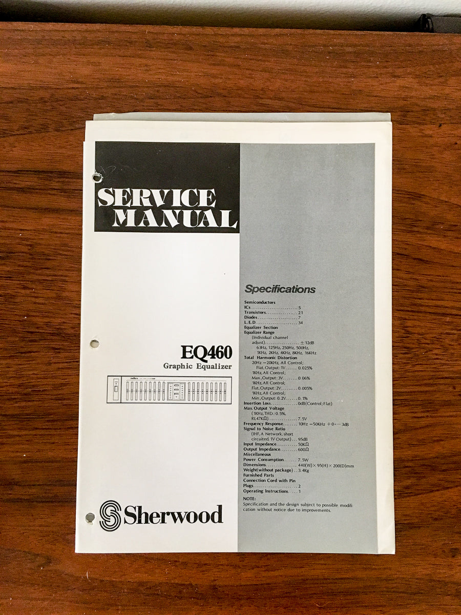 Sherwood EQ-460 EQ460 Equalizer Service Manual *Original*