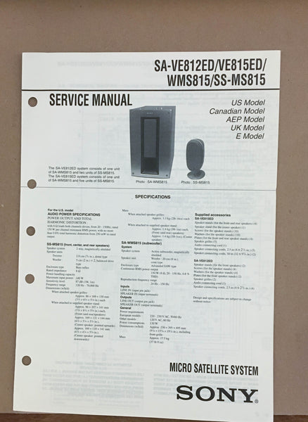 Sony  SA-VE812ED VE815ED WMS815 SS-MS815  Service Manual *Original*