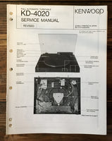 Kenwood KD-4020 Record Player / Turntable Revised Service Manual *Original*