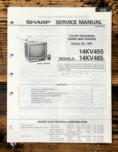 Sharp 14KV455 14KV465 TV / Television Service Manual *Original*