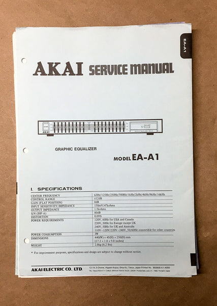 Akai EA-A1 Equalizer Service Manual *Original*