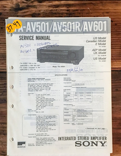 Sony TA-AV501 -AV501R -AV601 Amplifier  Service Manual *Original*