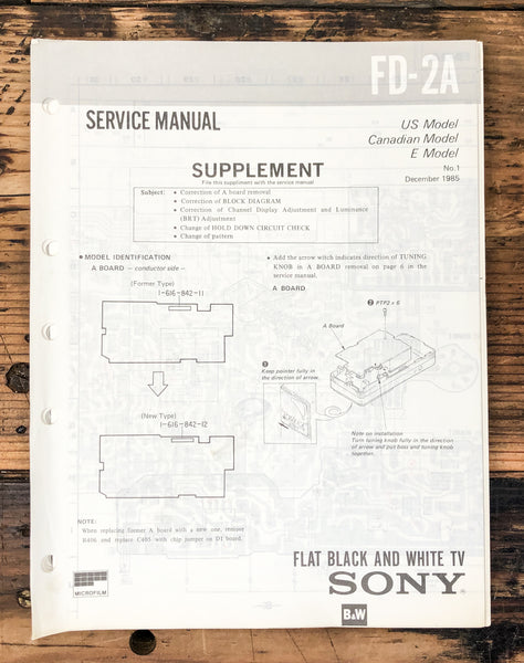 Sony FD-2A TV Supp. Service Manual *Original*