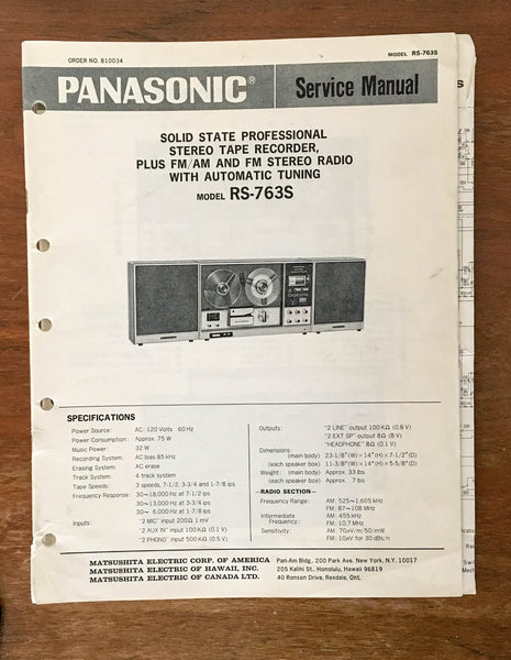 Panasonic Technics RS-763S Reel to Reel  Service Manual *Original* #1
