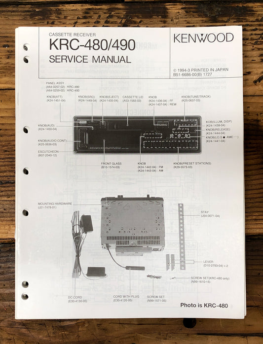 Kenwood KRC-480 KRC-490 Car Radio  Service Manual *Original*