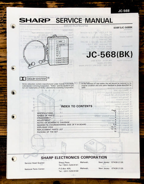 Sharp JC-568 Cassette Service Manual *Original*