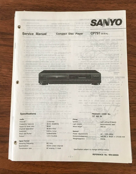 Sanyo CP 791 CD PLAYER Service Manual *Original*