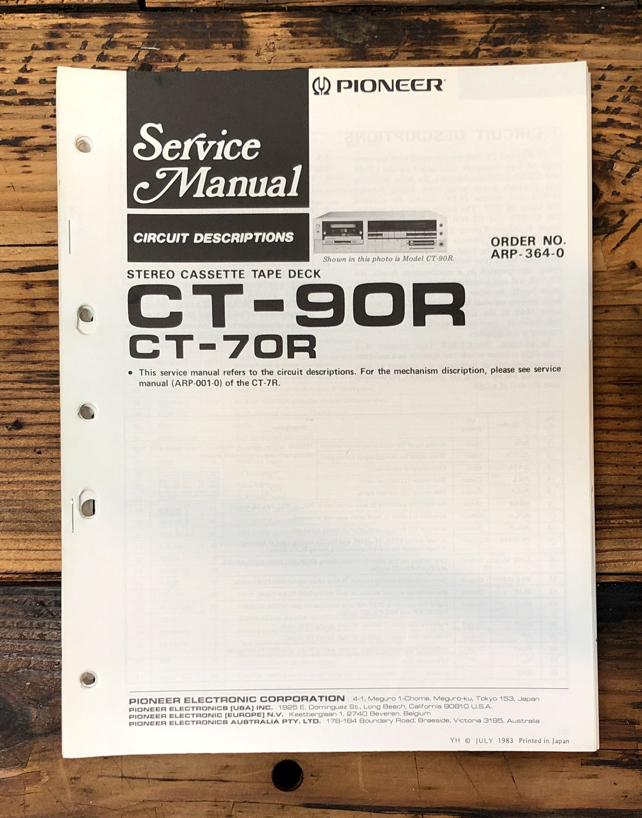 Pioneer CT-70R CT-90R Cassette Service Manual *Original*