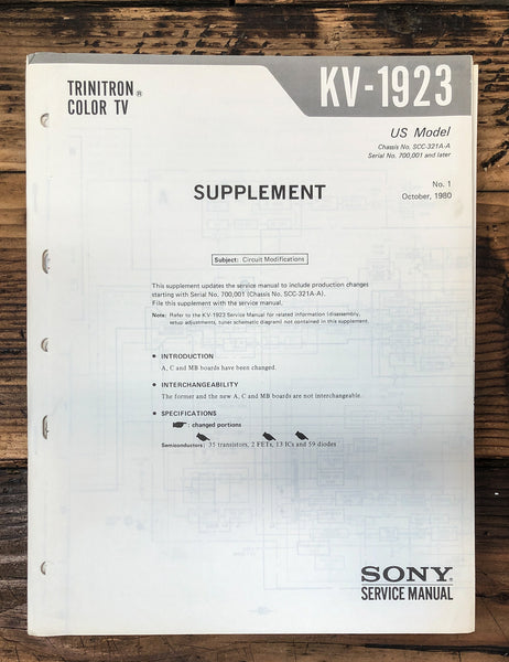 Sony KV-1923 TV Supp Service Manual *Original*