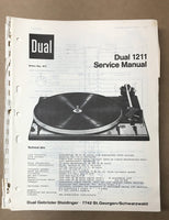 Dual Model 1211 Record Player / Turntable Service Manual *Original* #1