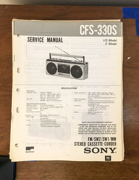Sony CFS-330S Radio Cassette Recorder / Boombox Service Manual *Original*