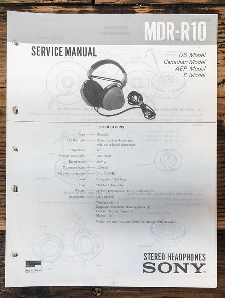 Sony MDR-R10 Headphones  Service Manual *Original*