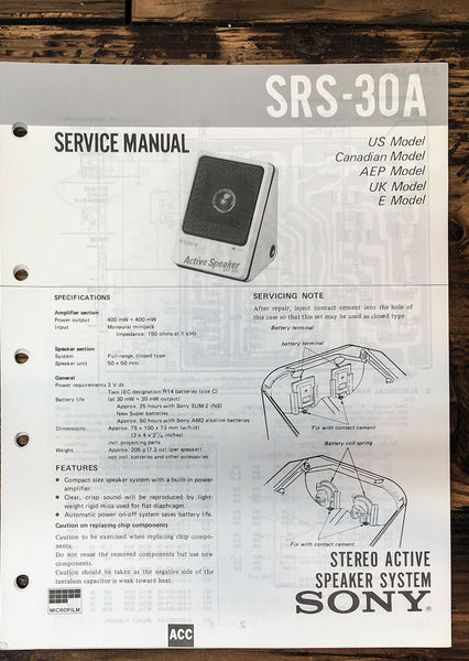 Sony SRS-30A Speaker  Service Manual *Original*