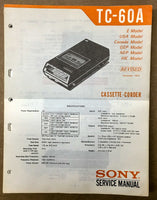 Sony TC-60A Cassette Tape Player Service Manual *Original* #1