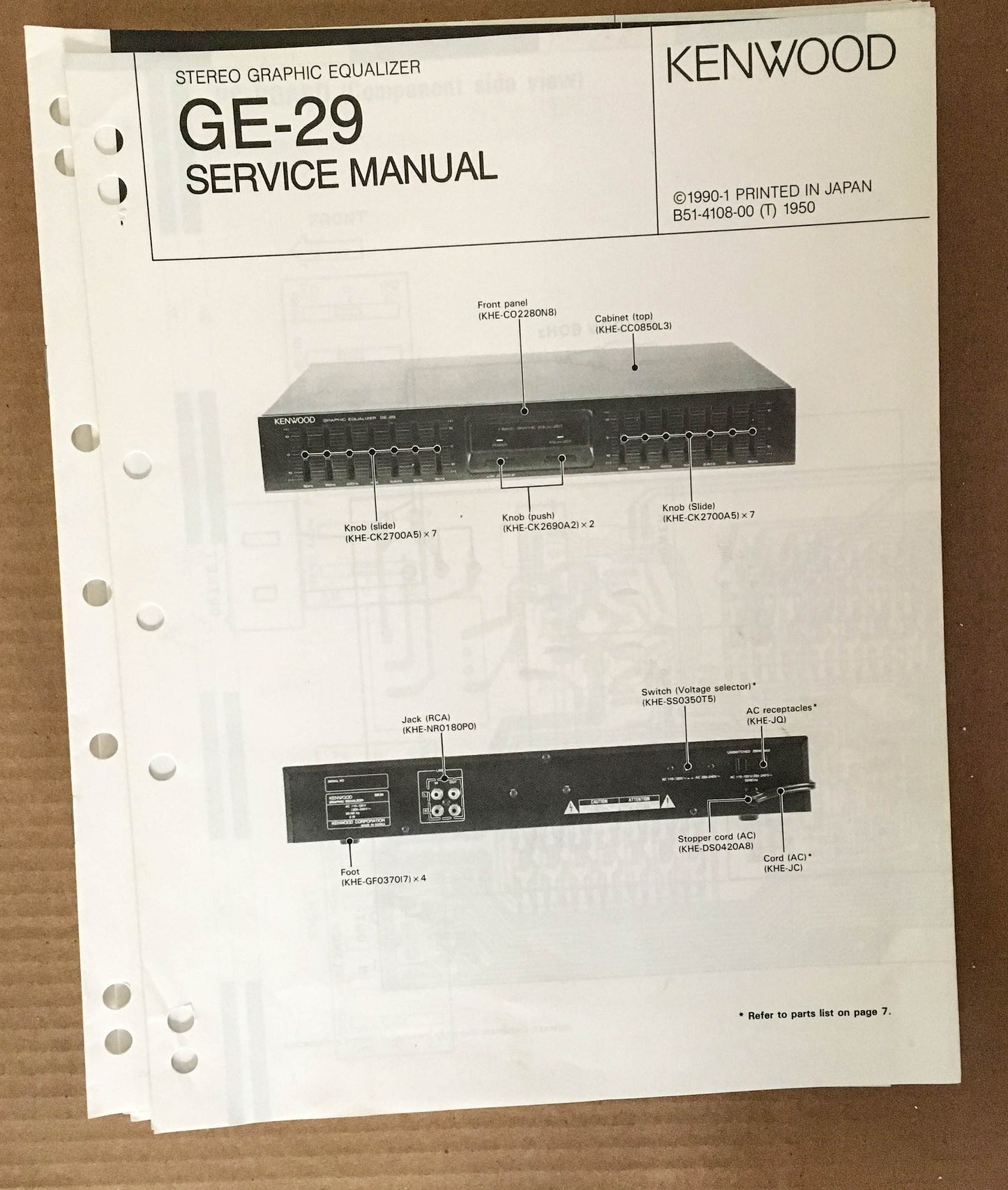 Kenwood GE-29 Equalizer Service Manual *Original*