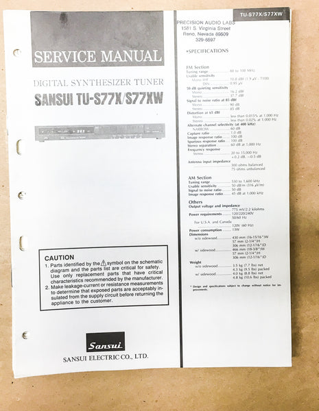 Sansui TU-S77X TU-S77XW Tuner Service Manual *Original*