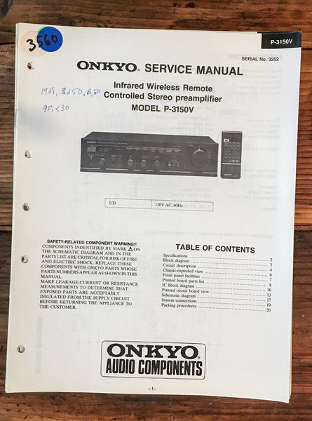 Onkyo P-3150V Preamp / Preamplifier  Service Manual *Original*