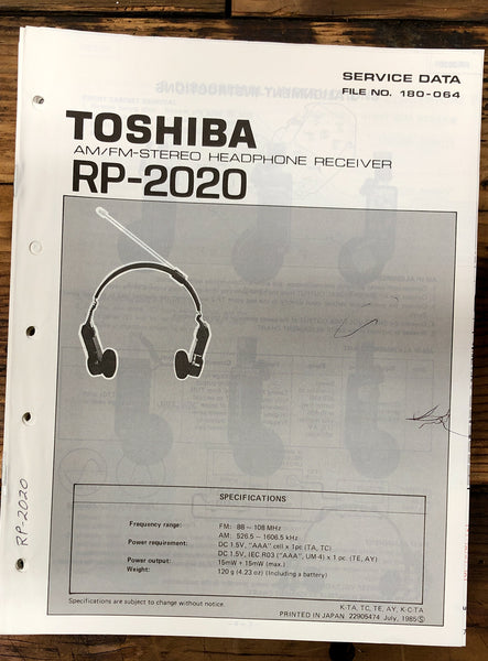 Toshiba RP-2020 Radio / Stereo  Service Manual *Original*