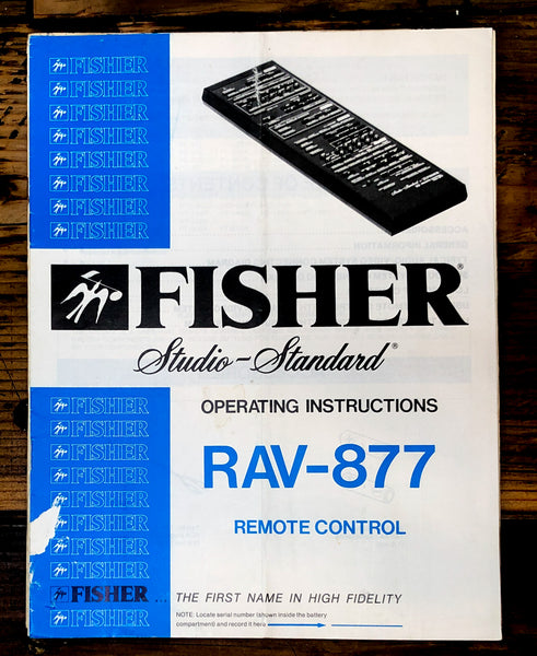 Fisher RAV-877 Remote Control Owner / User Manual *Original*