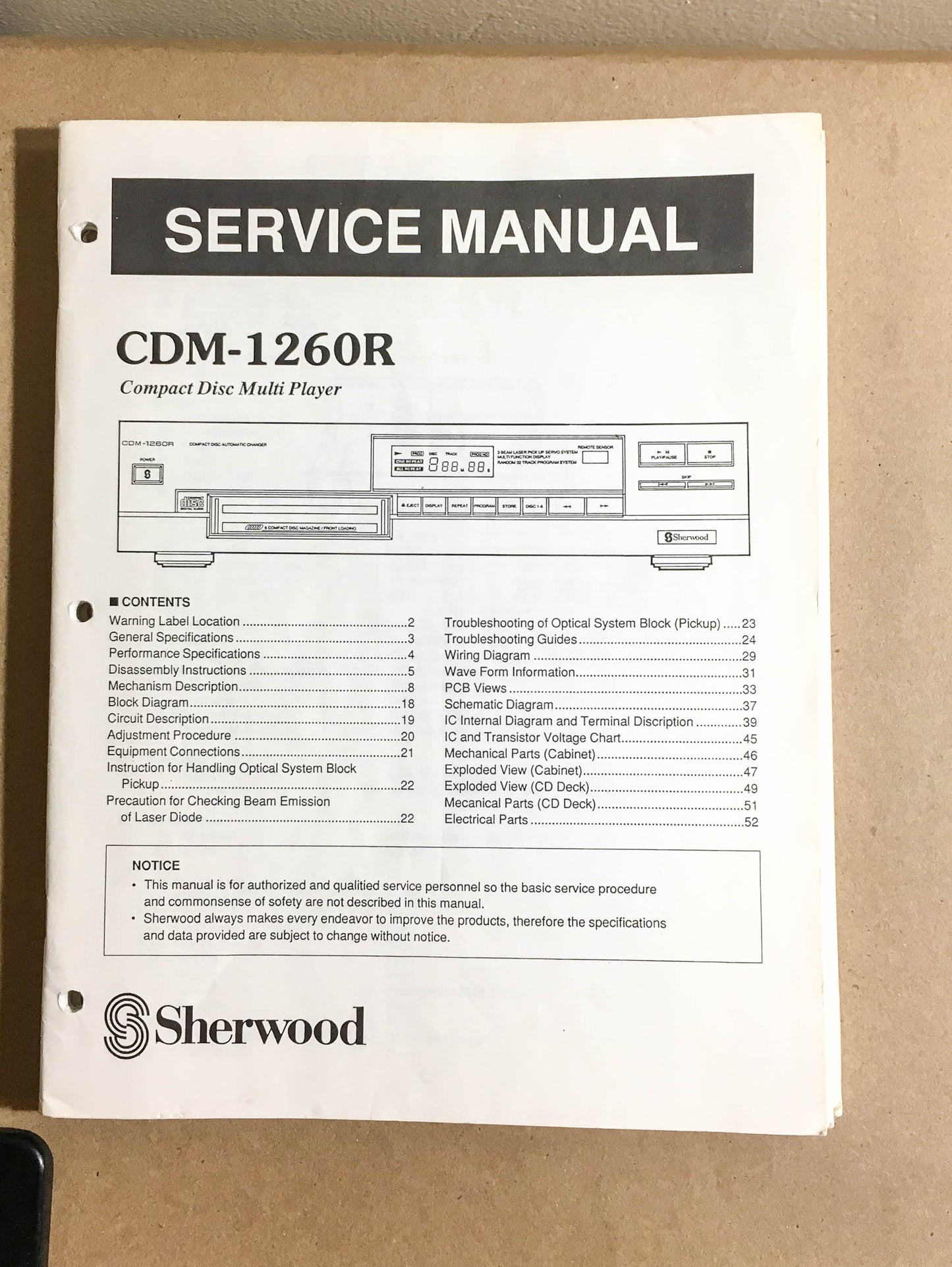 Sherwood CDM-1260R   Service Manual *Original*