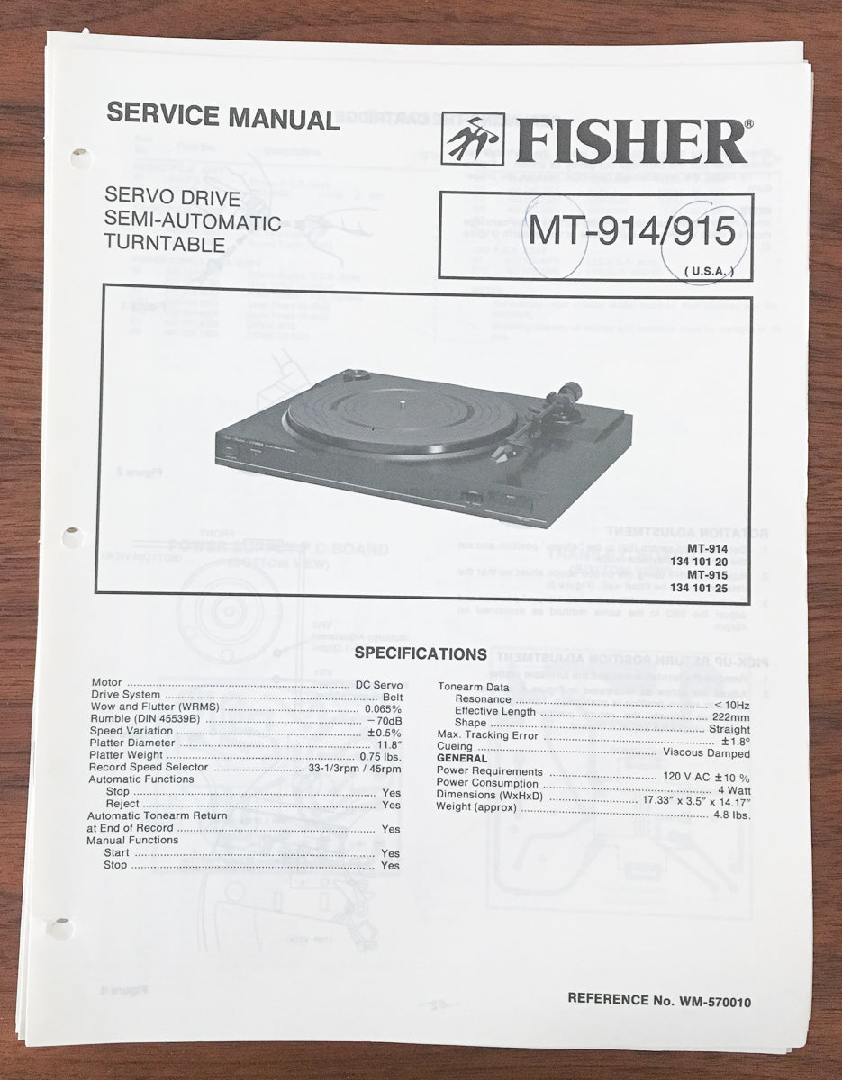 Fisher MT-914 MT-915 Record Player / Turntable Service Manual *Original* #2