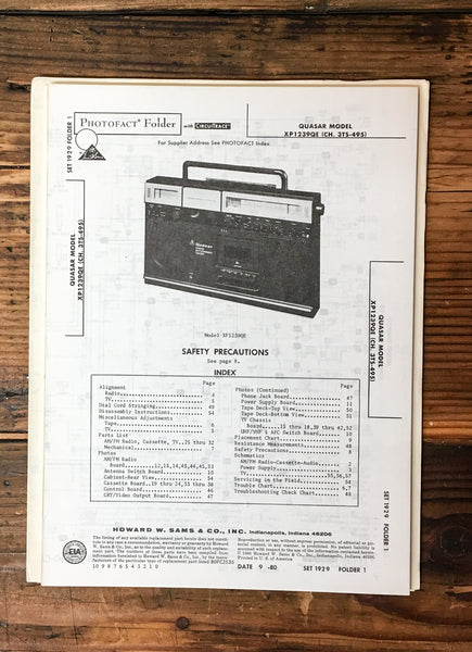 Quasar XP1239QE CH.375-495 Radio Sams Photofact Service Manual *Original*
