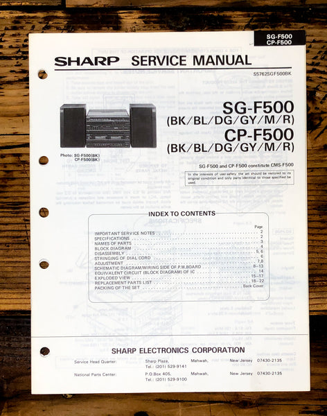 Sharp SG-F500 CP-F500 Radio / Stereo System Service Manual *Original*