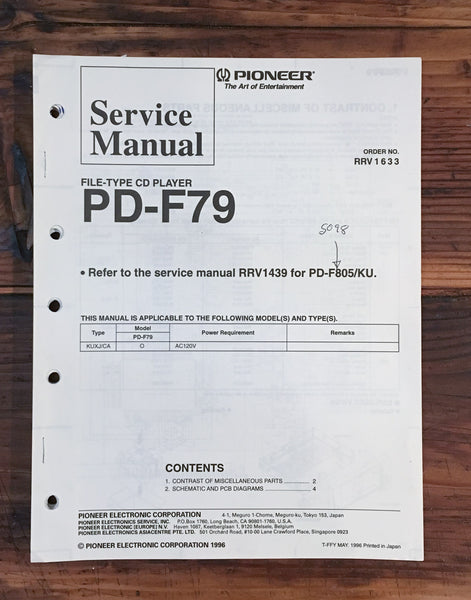 Pioneer PD-F79 CD Player 1 Service Manual *Original*