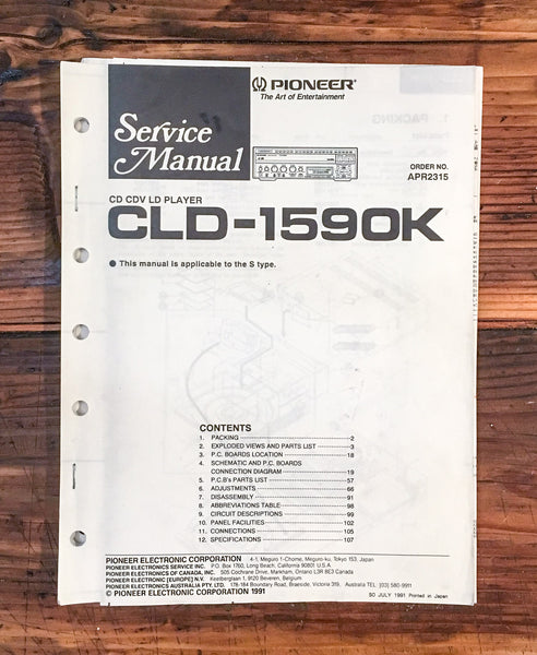 Pioneer CLD-1590K CD CDV LD Player  Service Manual *Original*