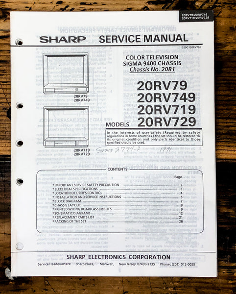 Sharp 20RV79 20RV749 20RV719 20RV729 TV / Television Service Manual *Original*