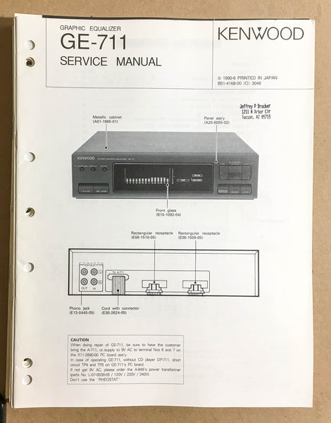 Kenwood GE-711 Equalizer  Service Manual *Original*