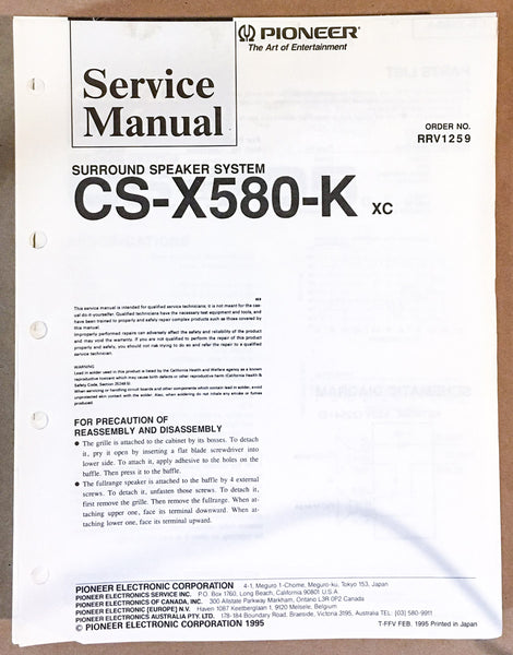 Pioneer CS-X580 K SPEAKER Service Manual *Original*