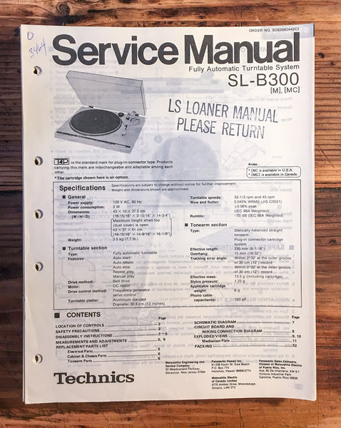 Technics SL-B300 Record Player / Turntable  Service Manual *Original*