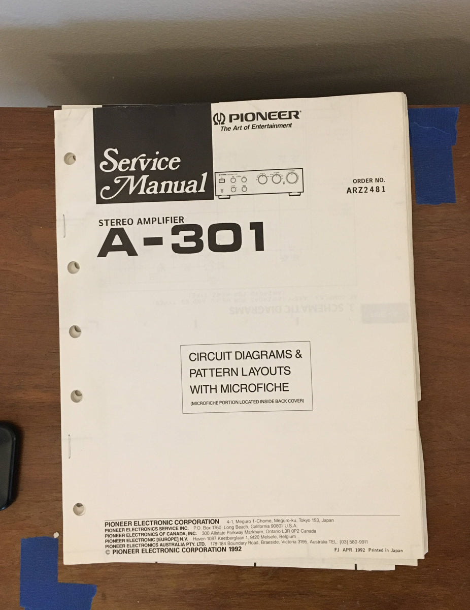 Pioneer A-301 Amplifier Service Manual *Original*