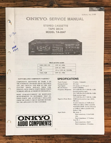 Onkyo TA-2047 Cassette  Service Manual *Original*